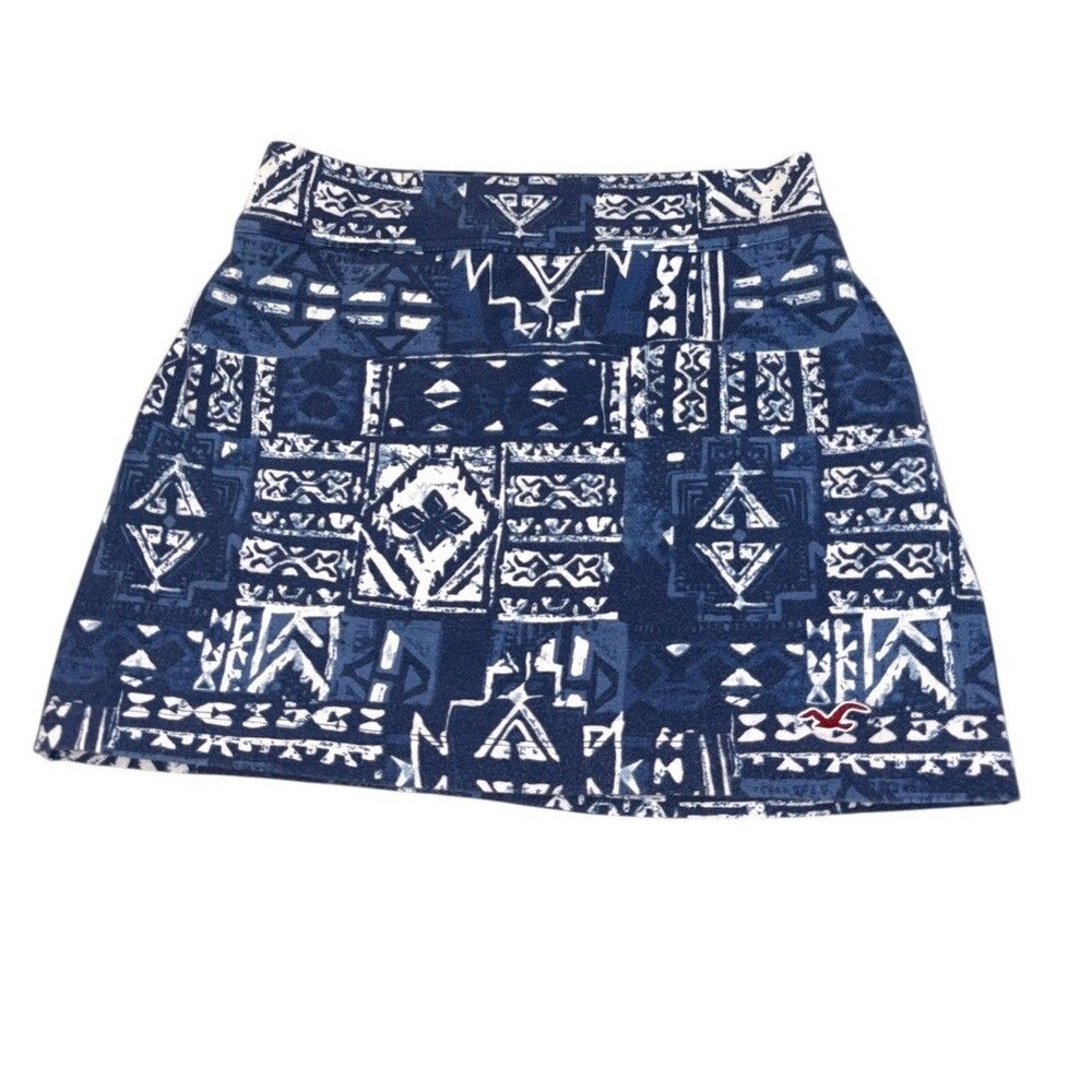 Y2K Vintage Hollister Mini Skirt Aztec Pattern Women's Small Bodycon Lined Blue